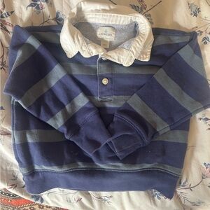 Crewcuts Blue and Gray Striped Crewneck Rugby Polo 2T-3T Xxs